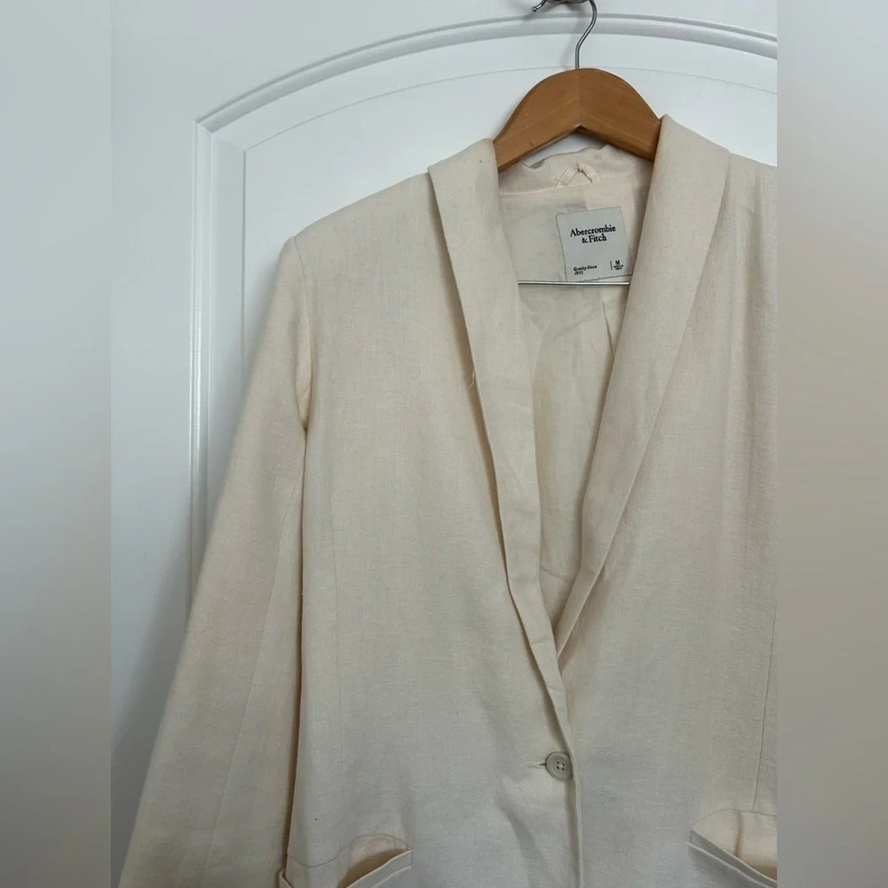 Abercrombie & Fitch Linen-Blend Shawl Cream Collar Blazer size medium chic - Picture 7 of 11